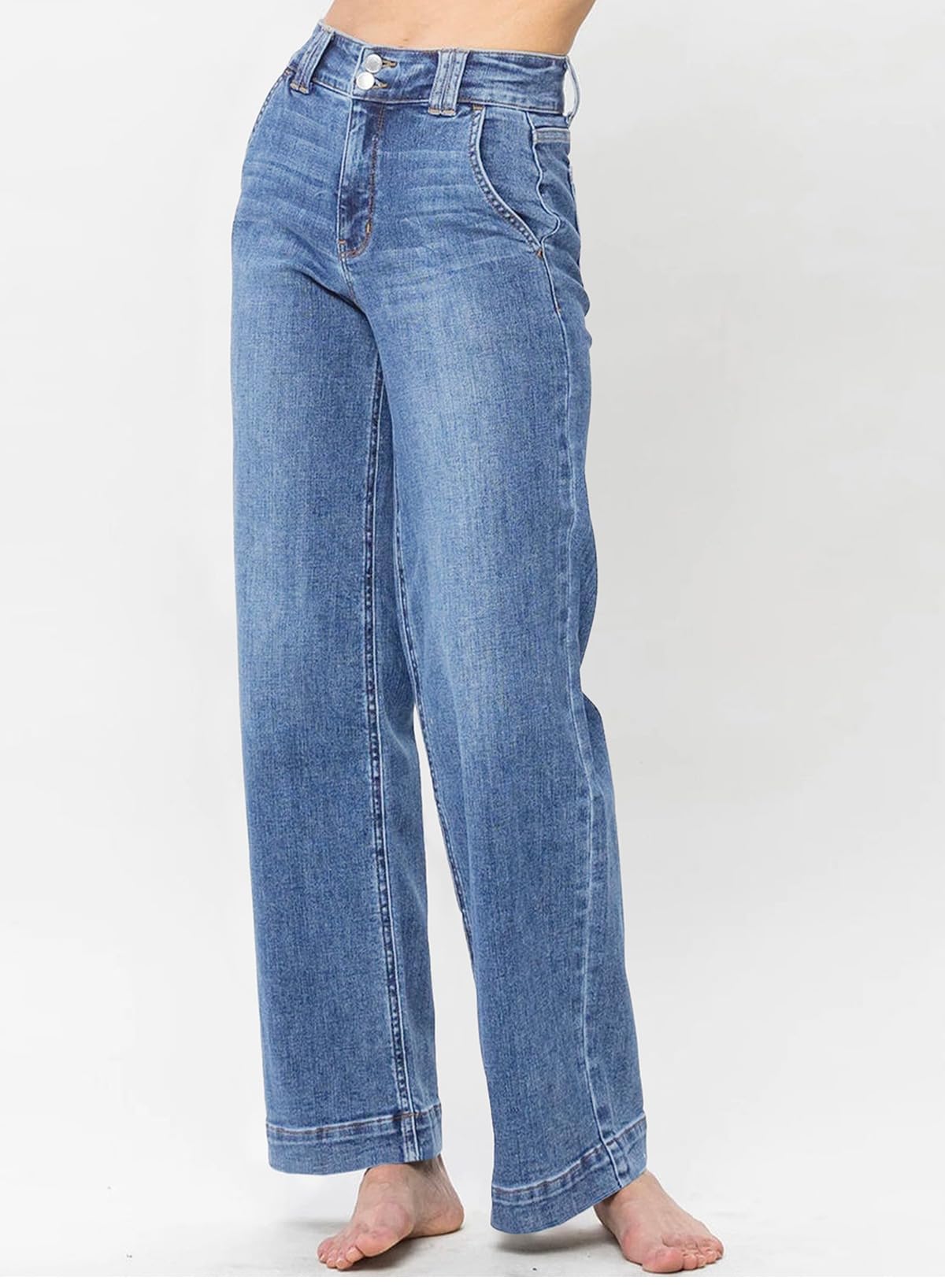Foto 3 pulgar | Pantalones Elegantes  Vaqueros Anchos Para Mujer  Con Control De Barriga  Azul Cielo - Venta Internacional.