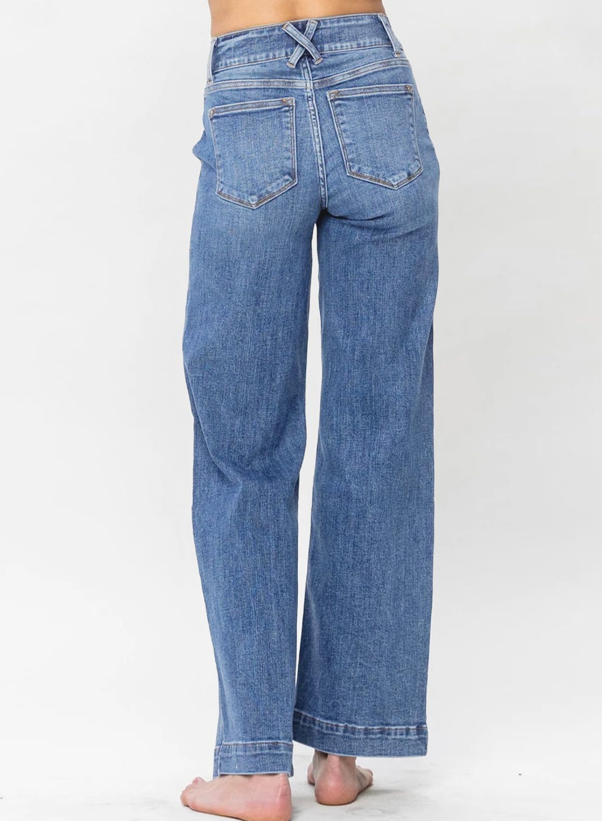 Foto 3 | Pantalones Elegantes  Vaqueros Anchos Para Mujer  Con Control De Barriga  Azul Cielo - Venta Internacional.
