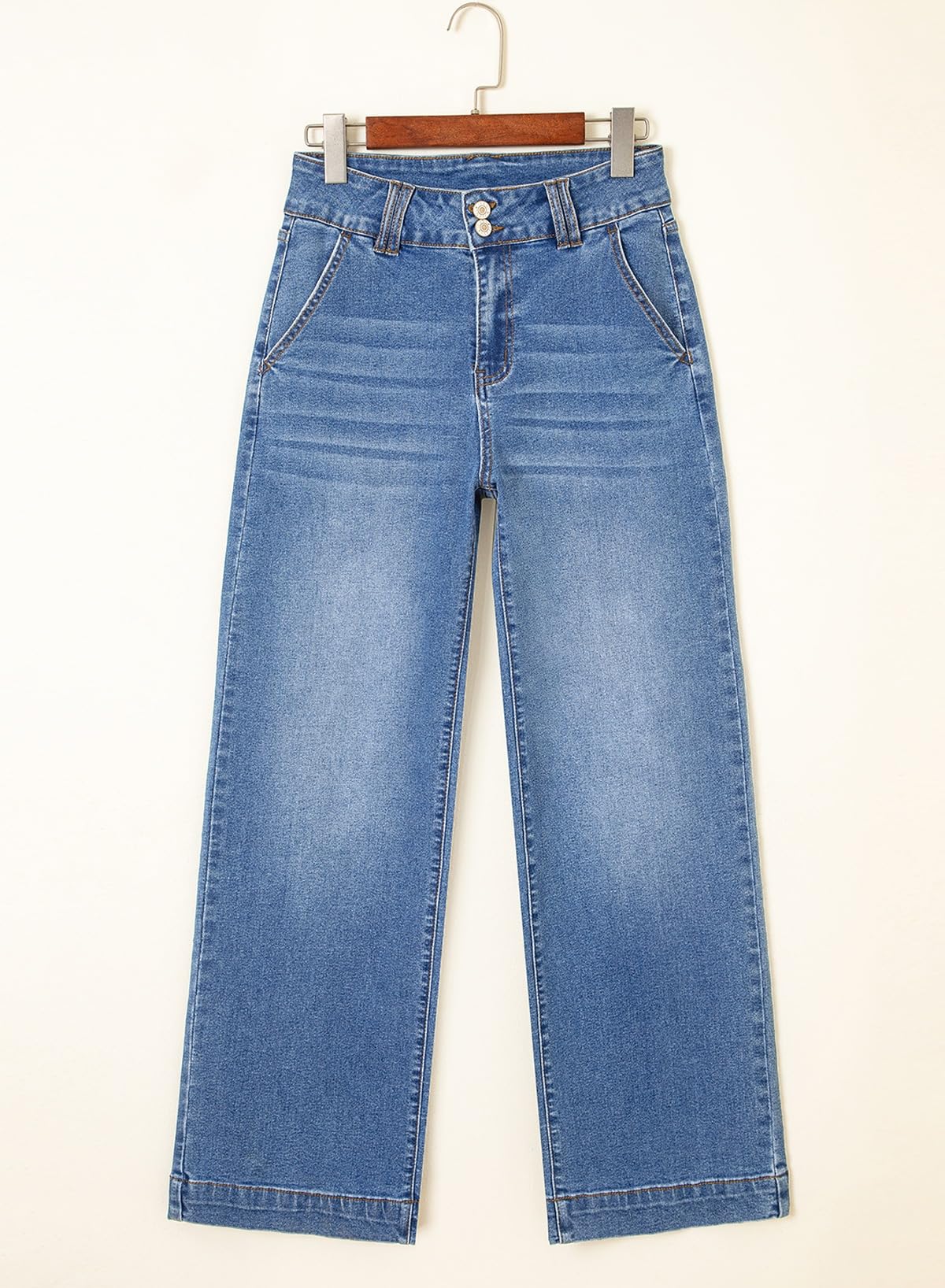 Foto 6 pulgar | Pantalones Elegantes  Vaqueros Anchos Para Mujer  Con Control De Barriga  Azul Cielo - Venta Internacional.