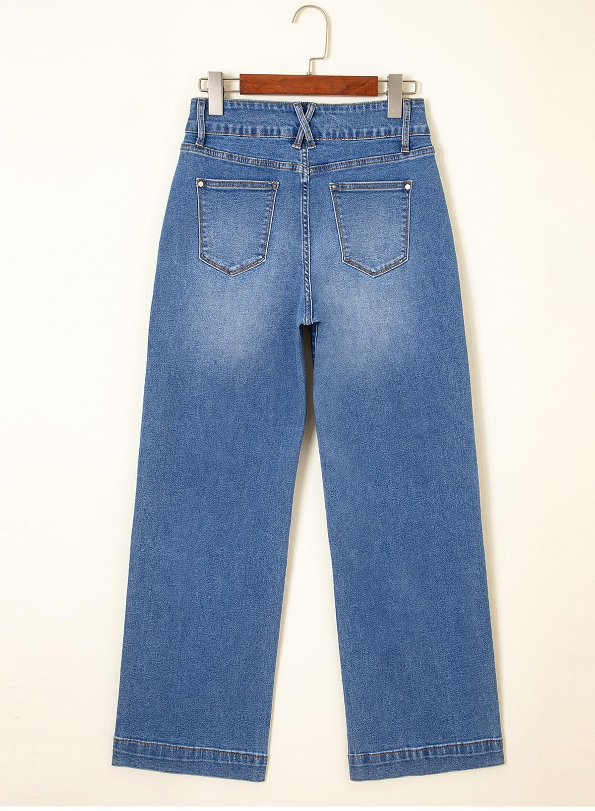 Foto 7 pulgar | Pantalones Elegantes  Vaqueros Anchos Para Mujer  Con Control De Barriga  Azul Cielo - Venta Internacional.