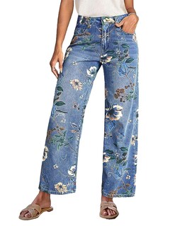 Foto 1 | Pantalones Flamingals Vintage De Mezclilla Recta Con Estampado Floral Para Mujer Color Azul L - Venta Internacional.