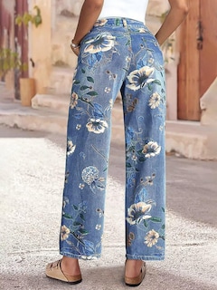 Foto 2 | Pantalones Flamingals Vintage De Mezclilla Recta Con Estampado Floral Para Mujer Color Azul L - Venta Internacional.