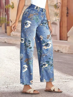 Foto 3 | Pantalones Flamingals Vintage De Mezclilla Recta Con Estampado Floral Para Mujer Color Azul L - Venta Internacional.