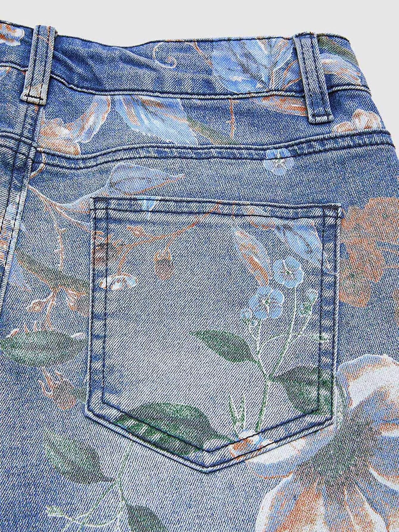 Foto 5 pulgar | Pantalones Flamingals Vintage De Mezclilla Recta Con Estampado Floral Para Mujer  Color Azul L - Venta Internacional.