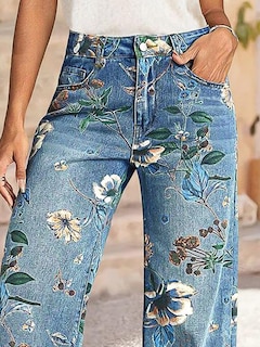 Foto 5 | Pantalones Flamingals Vintage Con Estampado Floral Recto Azul Medio Para Mujer - Venta Internacional.