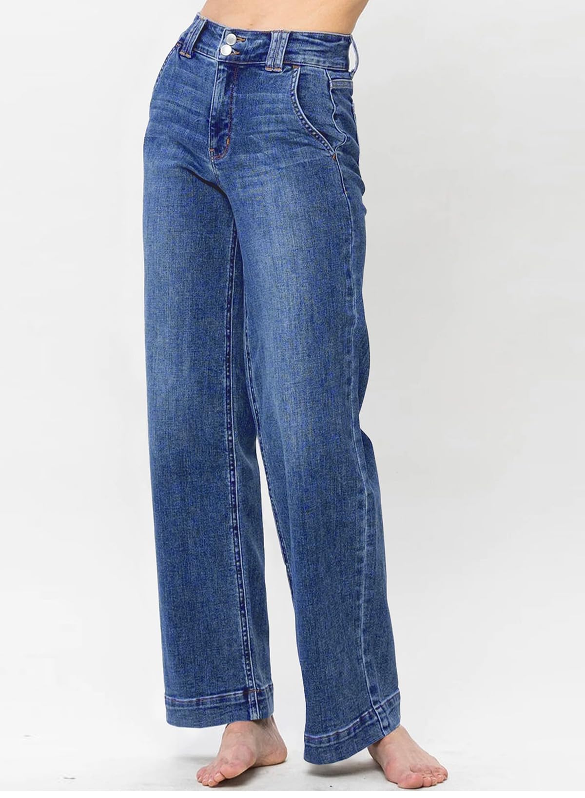 Foto 3 pulgar | Vaqueros Astylish Ashleigh Blue De Cintura Alta Y Pierna Ancha Para Mujer - Venta Internacional.