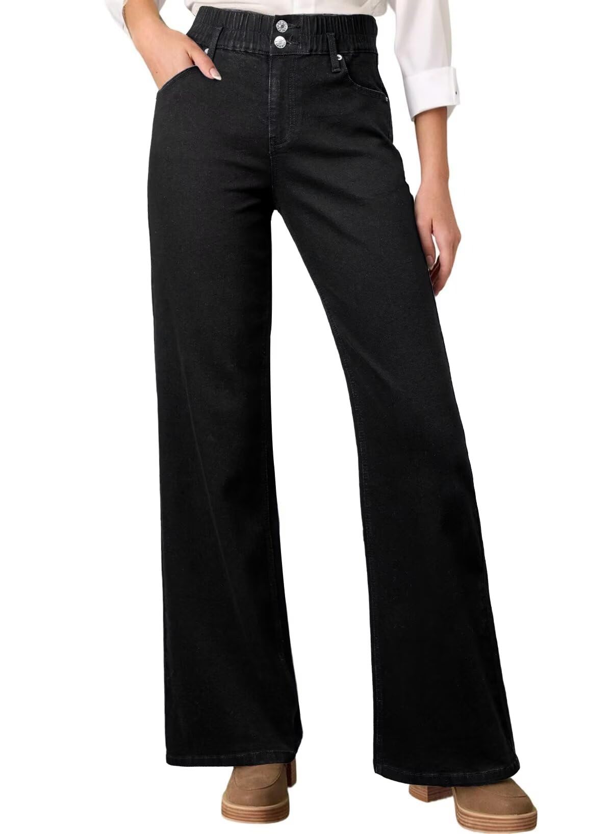 Foto 2 pulgar | Jeans Astylish Para Mujer  Cintura Alta  Pierna Ancha  Mezclilla Negra  Talla 6 - Venta Internacional.