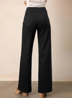 Foto 2 | Jeans Astylish Para Mujer Cintura Alta Pierna Ancha Mezclilla Negra Talla 6 - Venta Internacional.