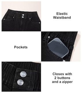 Foto 4 | Jeans Astylish Para Mujer Cintura Alta Pierna Ancha Mezclilla Negra Talla 6 - Venta Internacional.