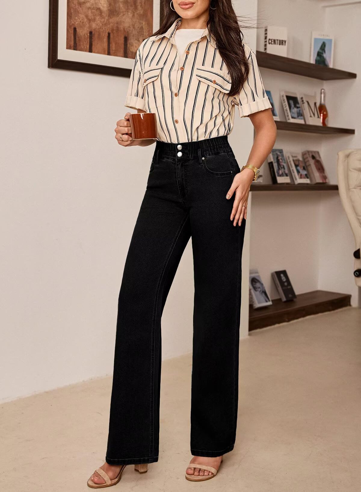 Foto 7 pulgar | Jeans Astylish Para Mujer  Cintura Alta  Pierna Ancha  Mezclilla Negra  Talla 6 - Venta Internacional.