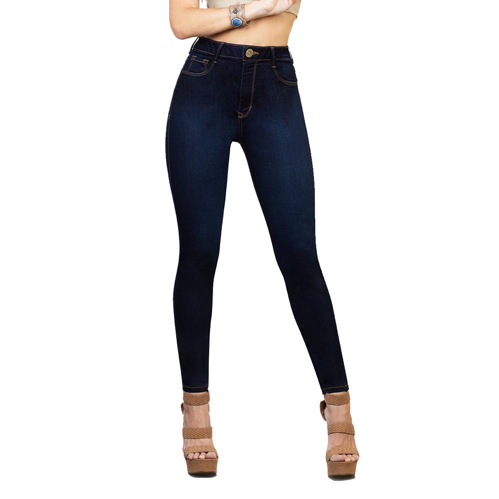 Pantalón Básico de Mezclilla Savi Jeans Sb4252 dos Tonos de Azul Push Up Pierna Skinny Largo