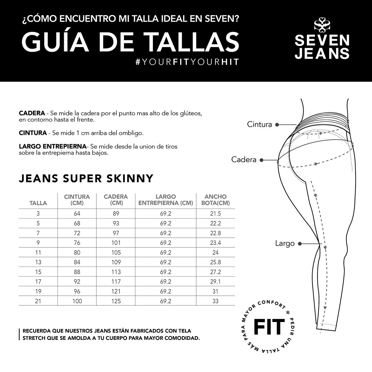 Foto 6 pulgar | Jeans Mezclilla Mujer Pantalon Super Skinny  Cintura Alta Push Up Seven Jeans