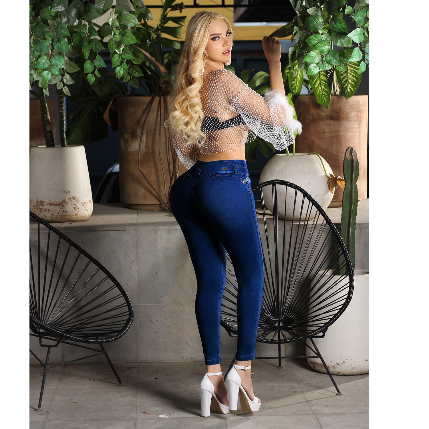 Foto 3 pulgar | Jeans Mujer Super Skinny Push Up Tiro Medio Azul Medio