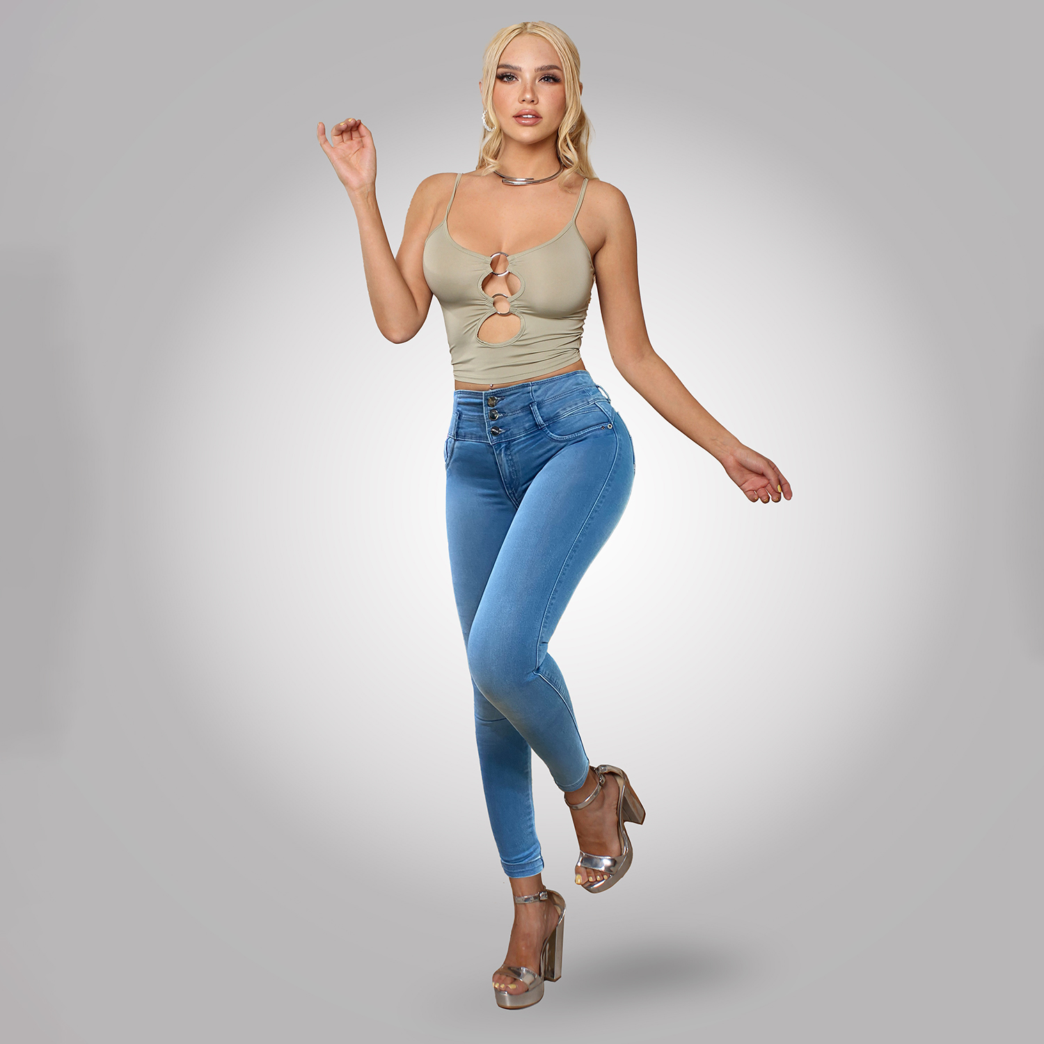 Foto 4 | Jeans Mujer Super Skinny Tiro Medio Azul Bajo