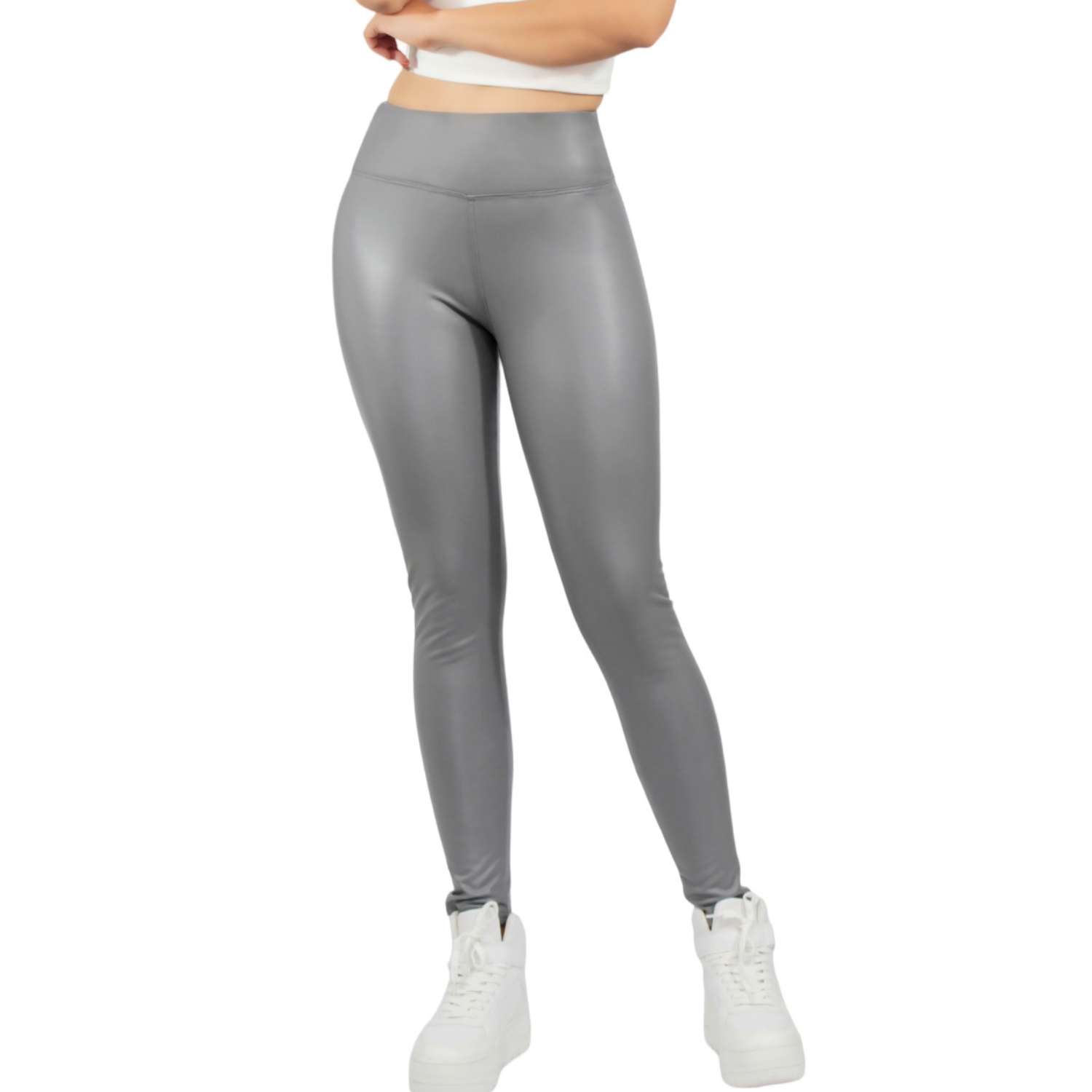 Foto 2 pulgar | Legging Elegante Casual Lic-0105 Gris Tipo Vinipiel