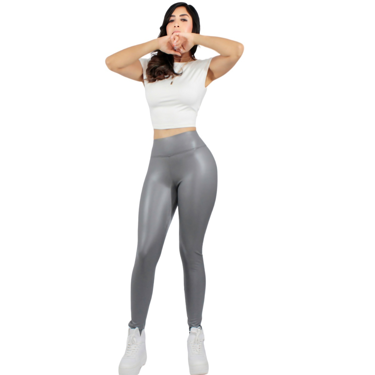 Foto 3 pulgar | Legging Elegante Casual Lic-0105 Gris Tipo Vinipiel
