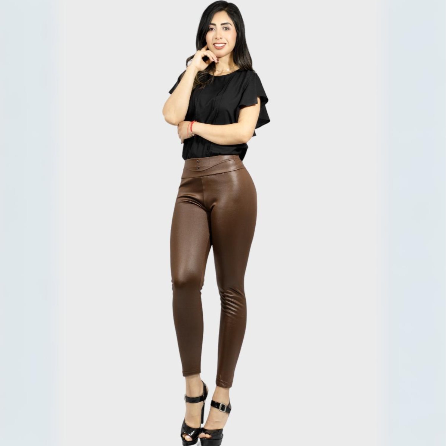 Foto 4 pulgar | Legging Elegante Casual Lic-0118 Café Tipo Vinipiel