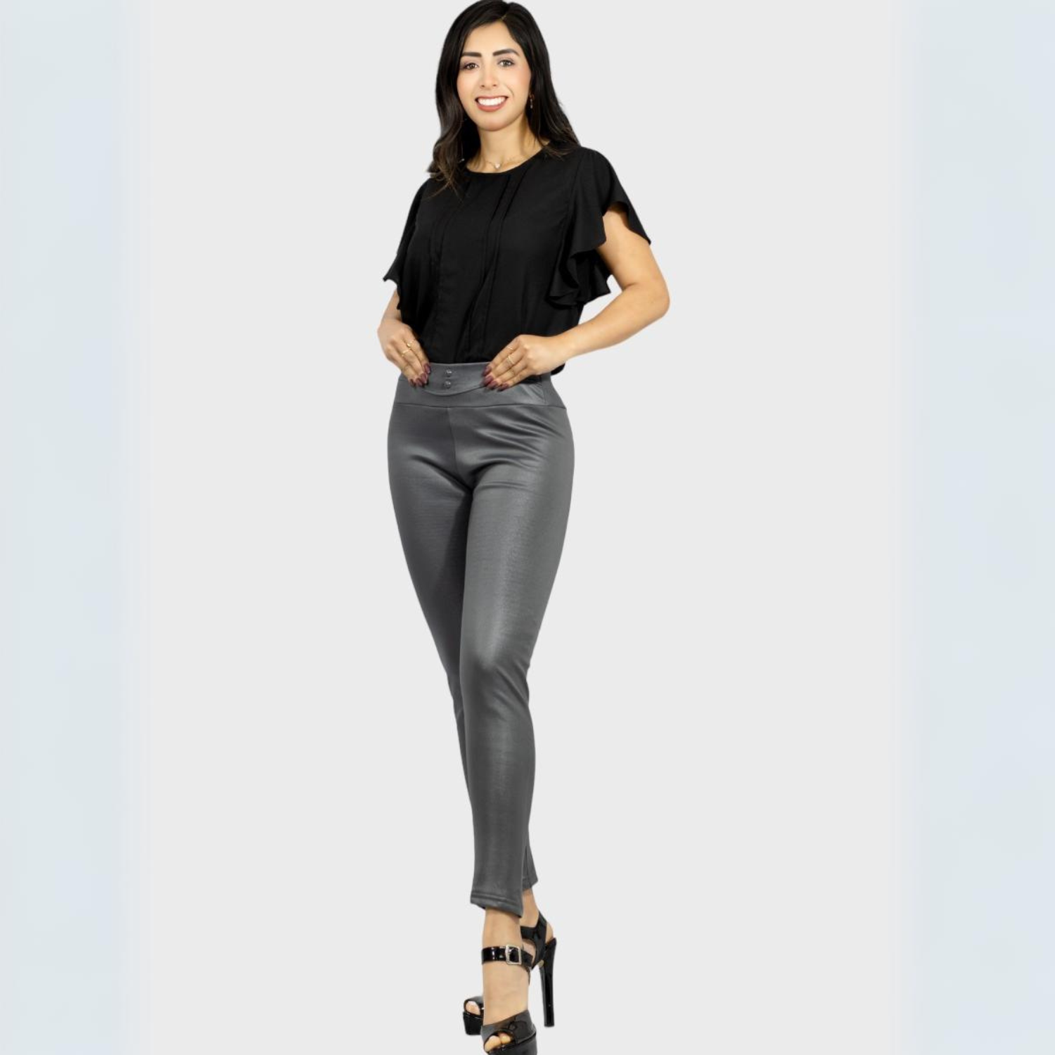 Foto 4 pulgar | Legging Elegante Casual Lic-0118 Gris Claro Tipo Vinipiel