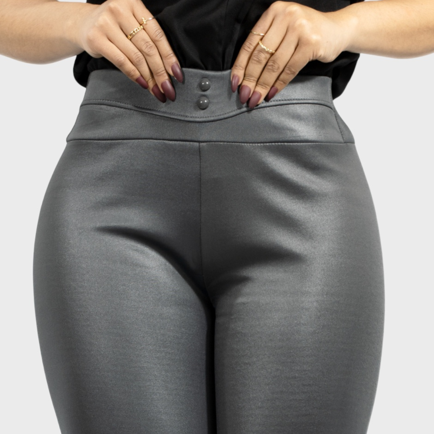Foto 6 pulgar | Legging Elegante Casual Lic-0118 Gris Claro Tipo Vinipiel