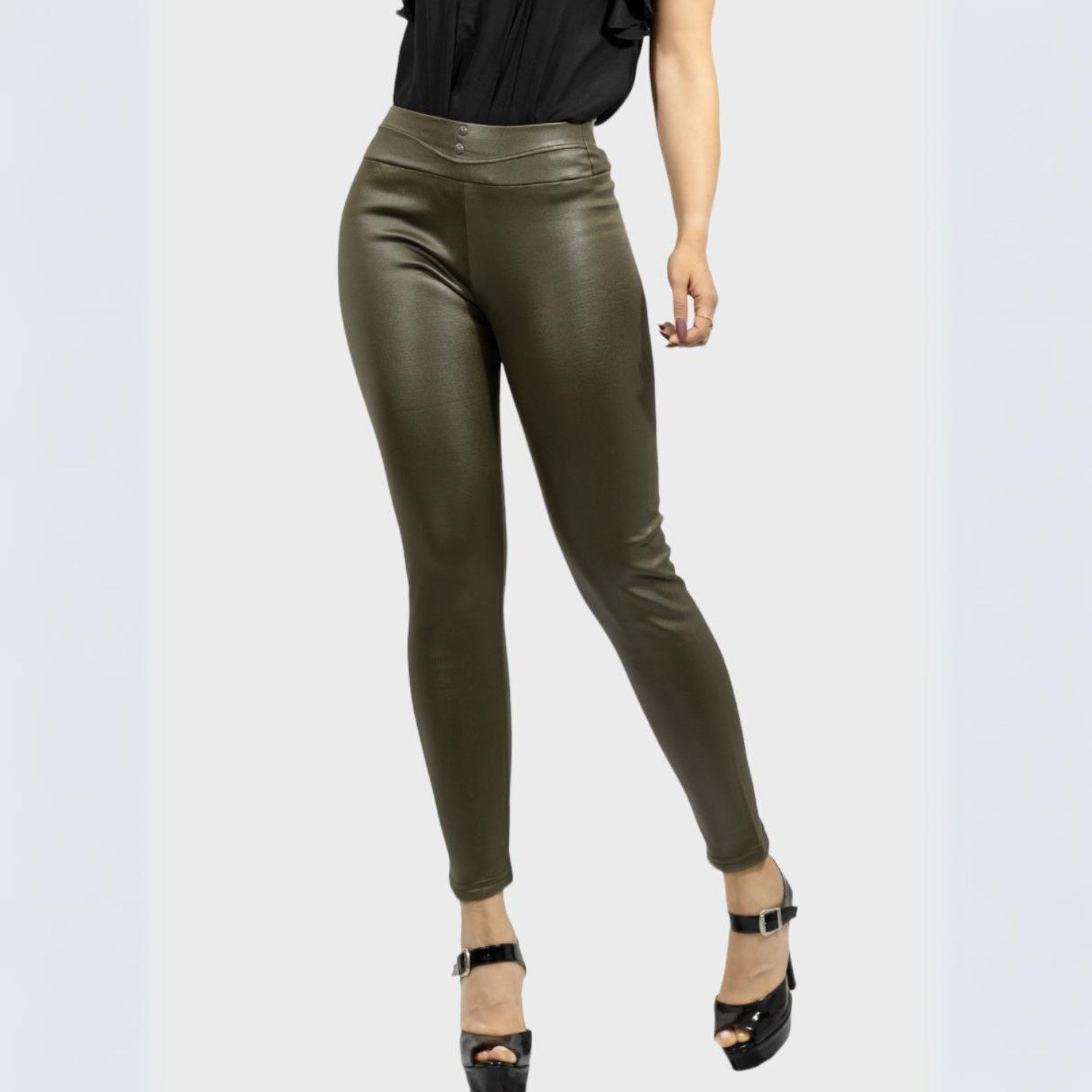 Foto 3 pulgar | Legging Elegante Casual Lic-0118 Verde Militar Tipo Vinipiel