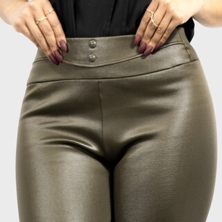 Foto 5 | Legging Elegante Casual Lic-0118 Verde Militar Tipo Vinipiel