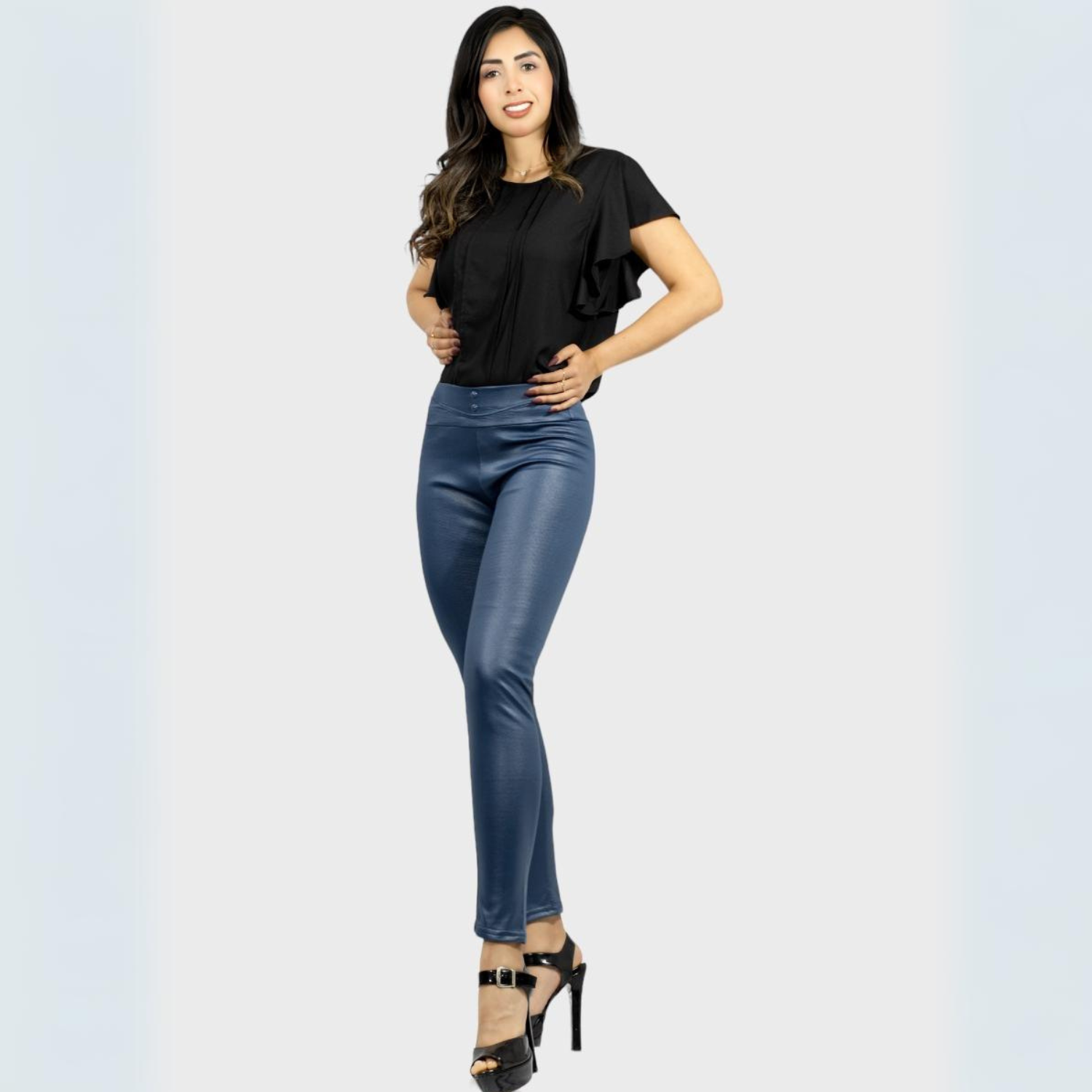 Foto 4 pulgar | Legging Elegante Casual Lic-0118 Azul Tipo Vinipiel
