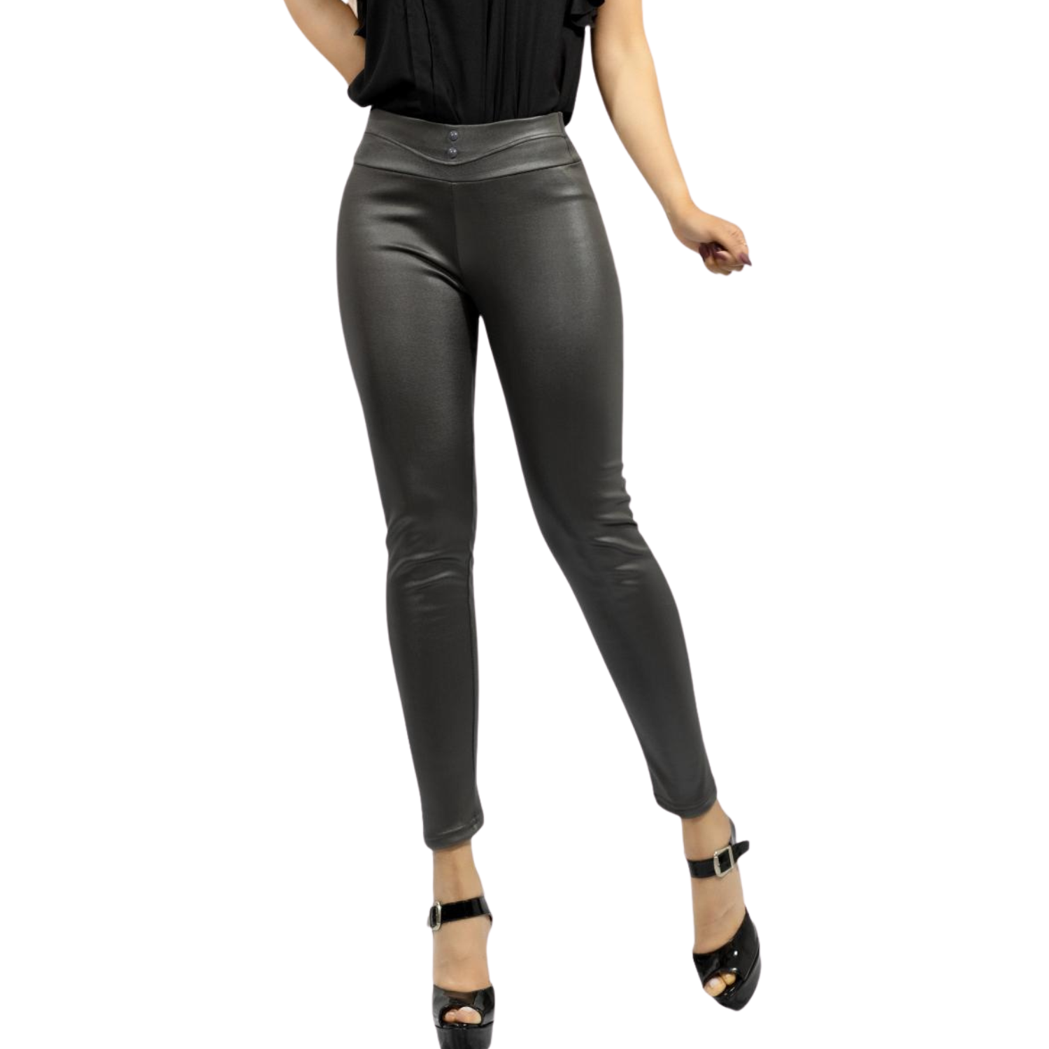 Foto 2 pulgar | Legging Elegante Casual Lic-0118 Gris Oscuro Tipo Vinipiel