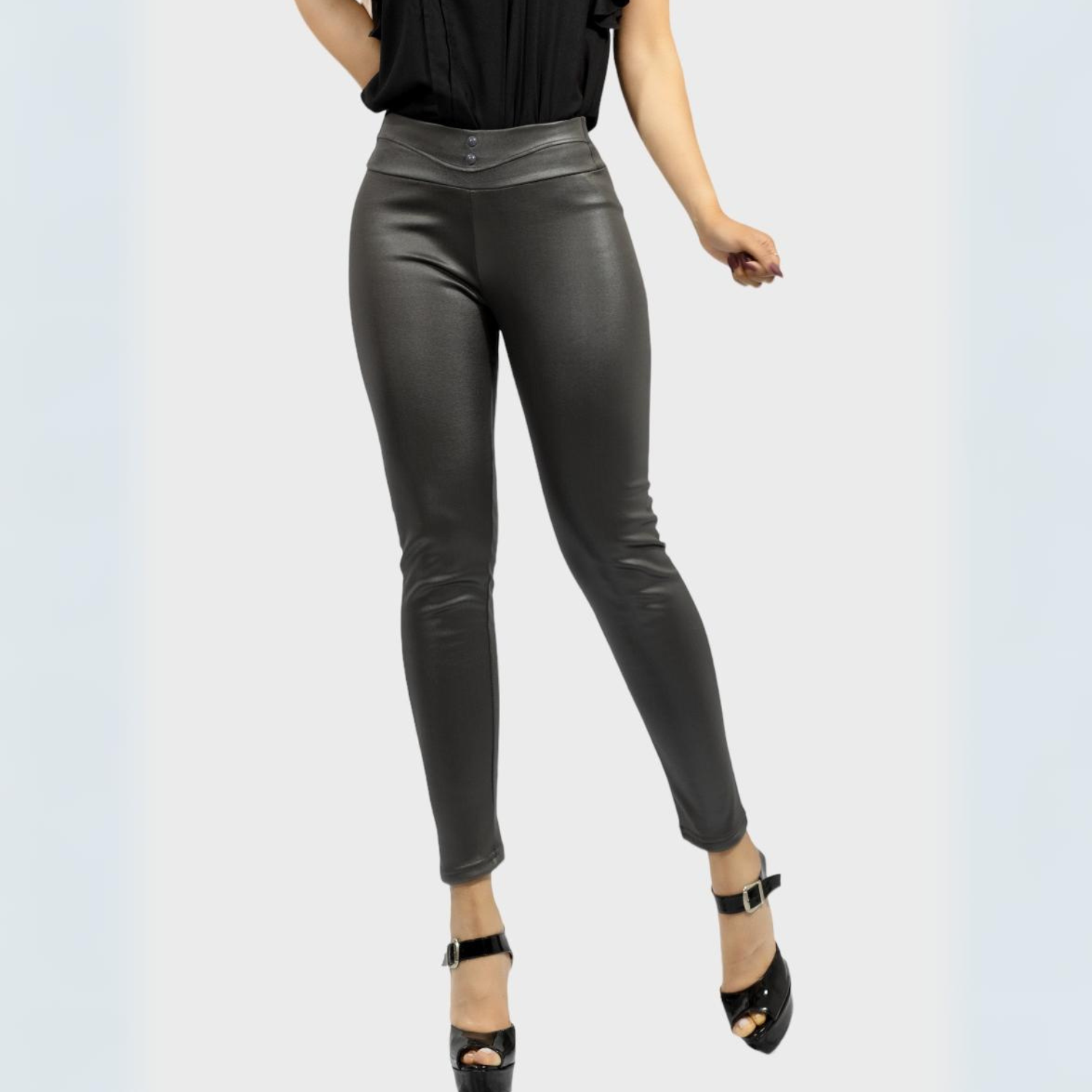 Foto 3 pulgar | Legging Elegante Casual Lic-0118 Gris Oscuro Tipo Vinipiel