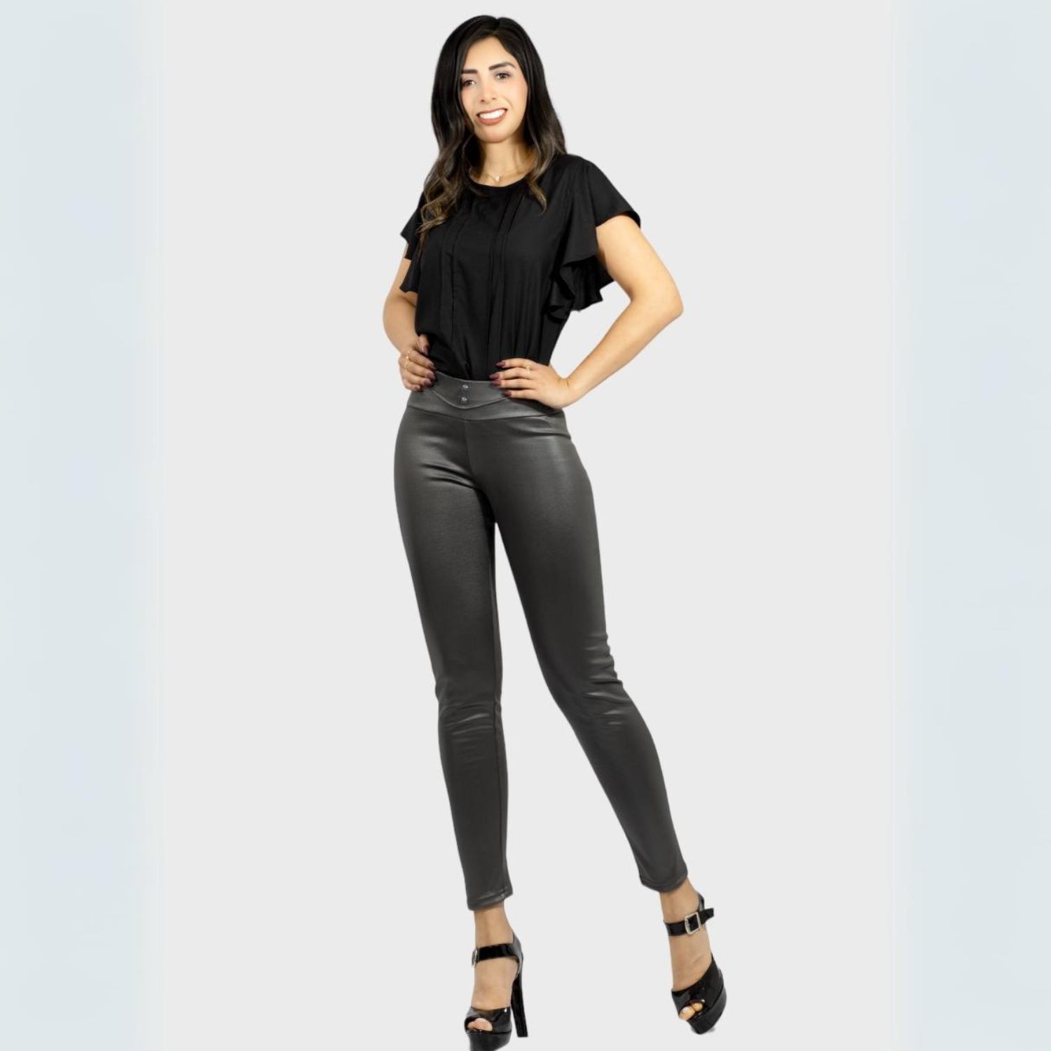 Foto 4 pulgar | Legging Elegante Casual Lic-0118 Gris Oscuro Tipo Vinipiel