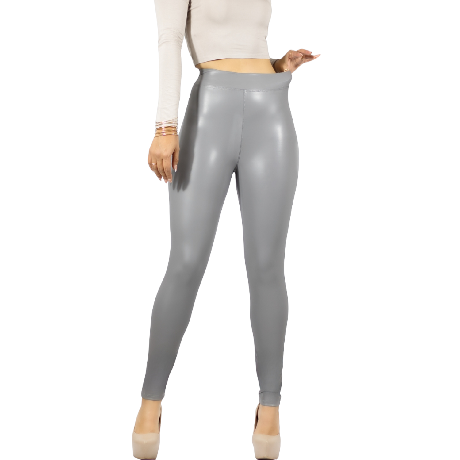Foto 2 pulgar | Leggings para Mujer de Vinipiel Gris Claro