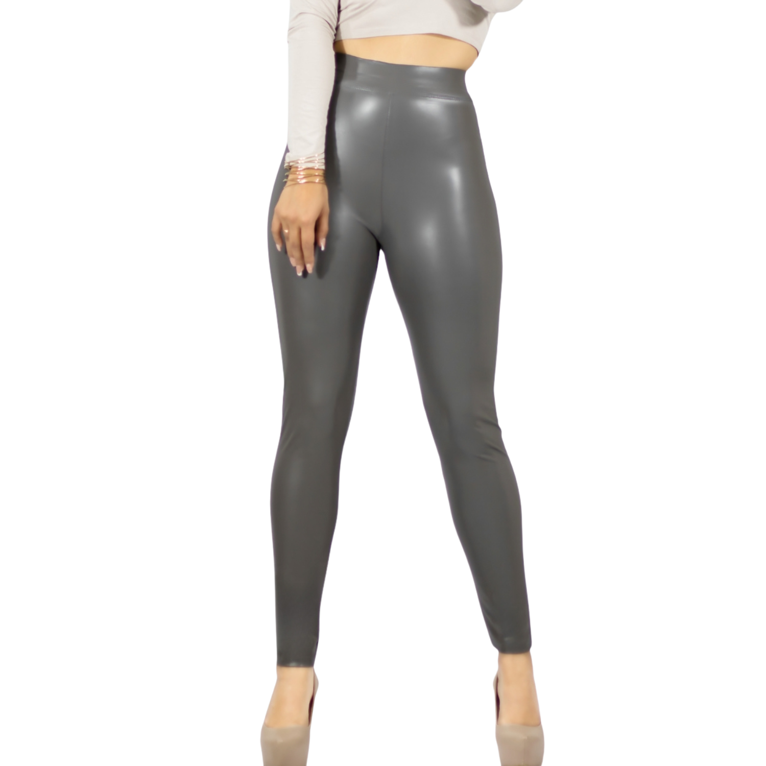 Foto 2 pulgar | Leggings para Mujer de Vinipiel Gris Oscuro