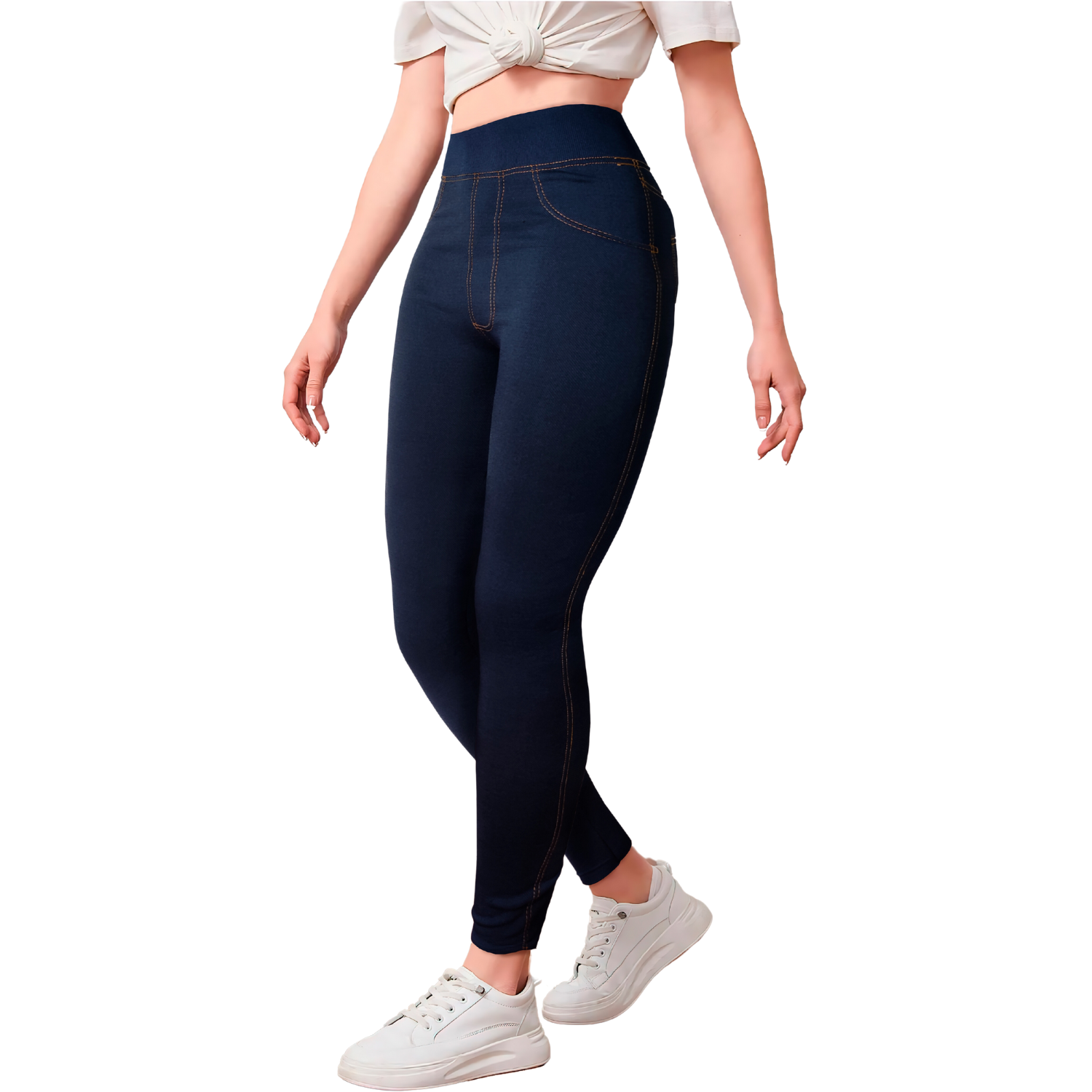 Foto 4 pulgar | Leggings Gruesos Lic-055-3 Azul para Mujer