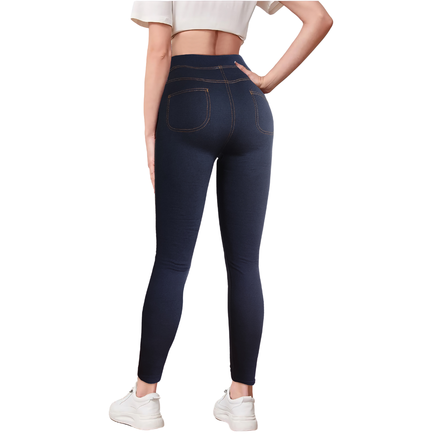 Foto 5 pulgar | Leggings Gruesos Lic-055-3 Azul para Mujer