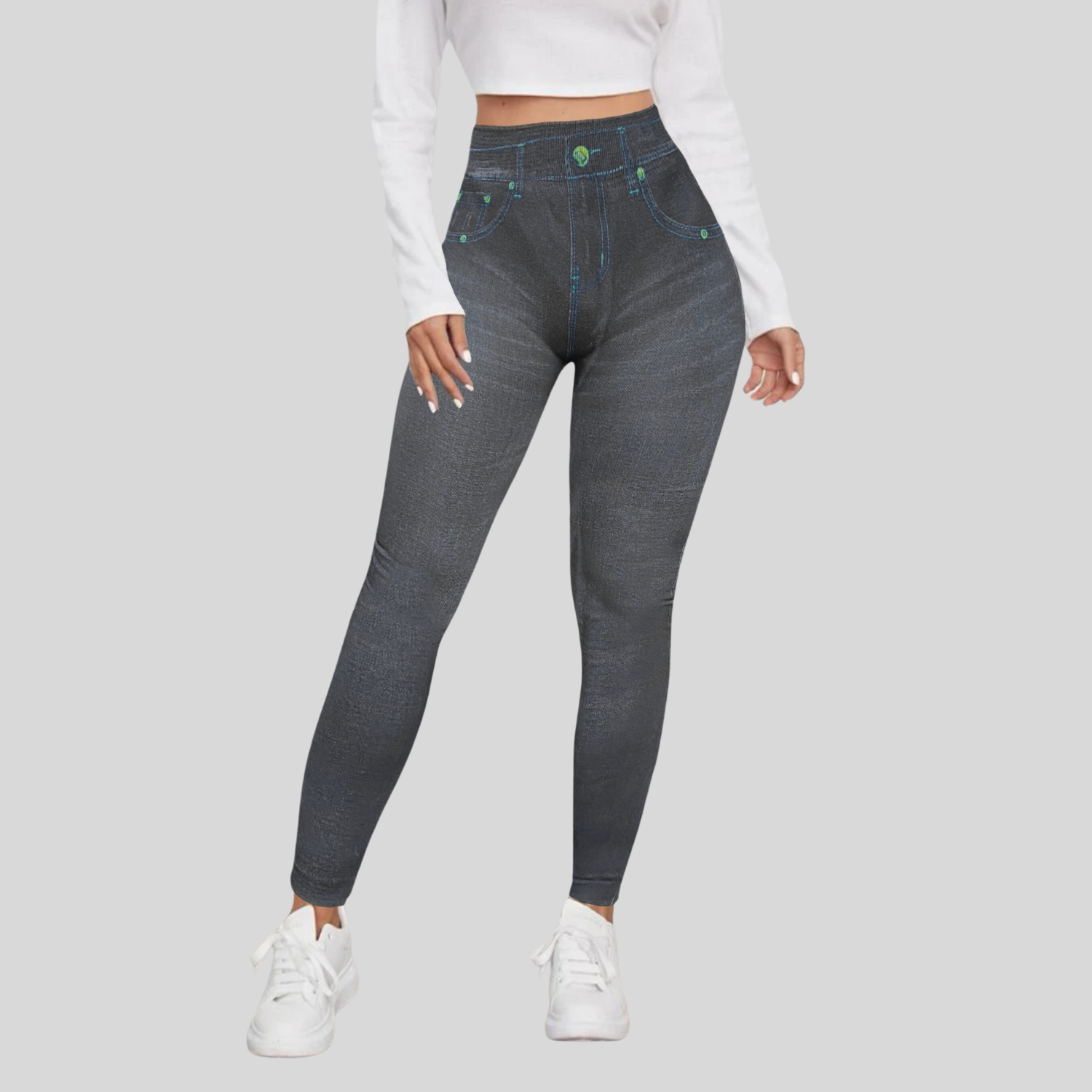 Foto 4 pulgar | Set de 2 Leggings Diseño Mezclilla Lic-055-2 para Mujer