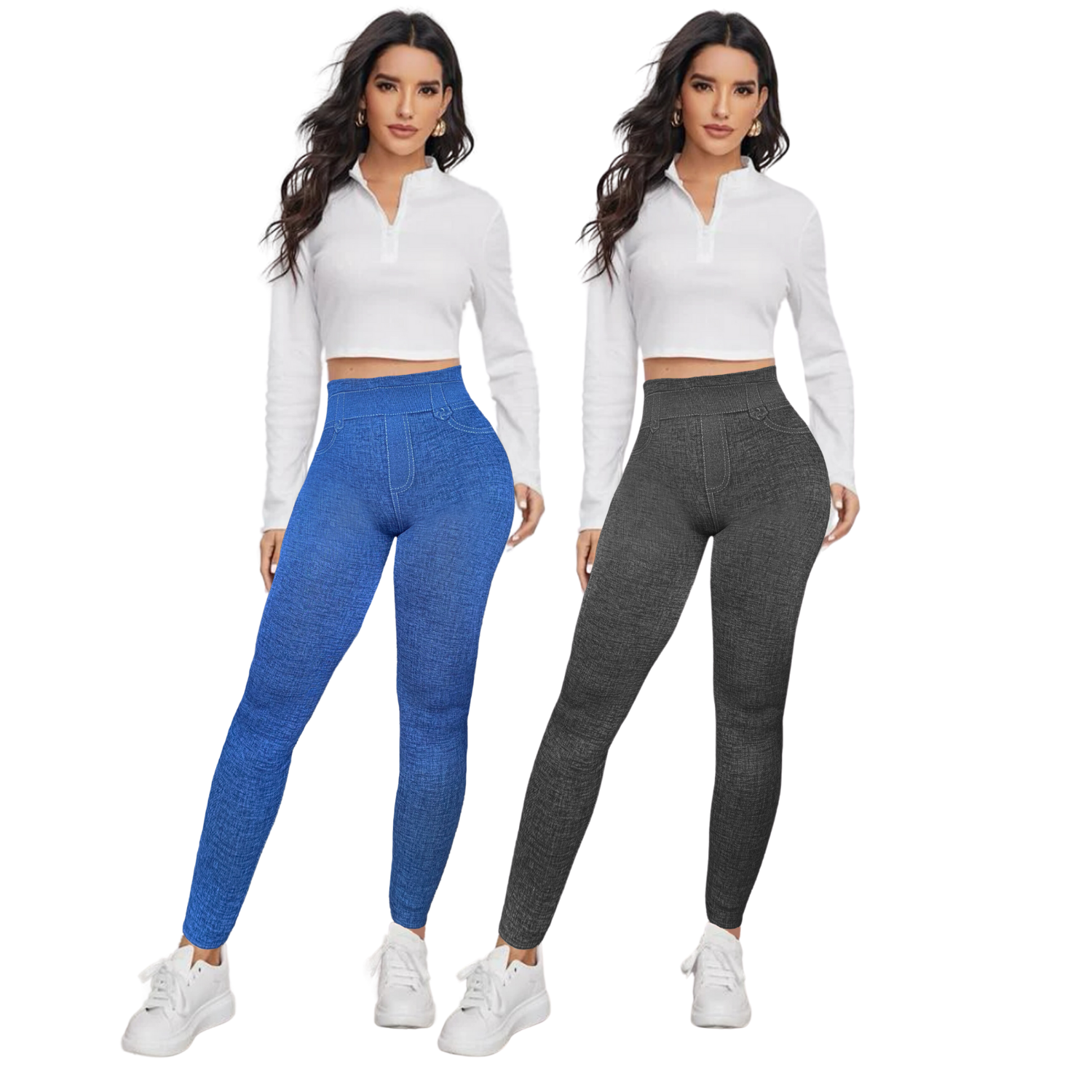 Set De 2 Mallones Diseño Mezclilla Lic-055-2 Negro Y Azul Tela Stretch Gruesa