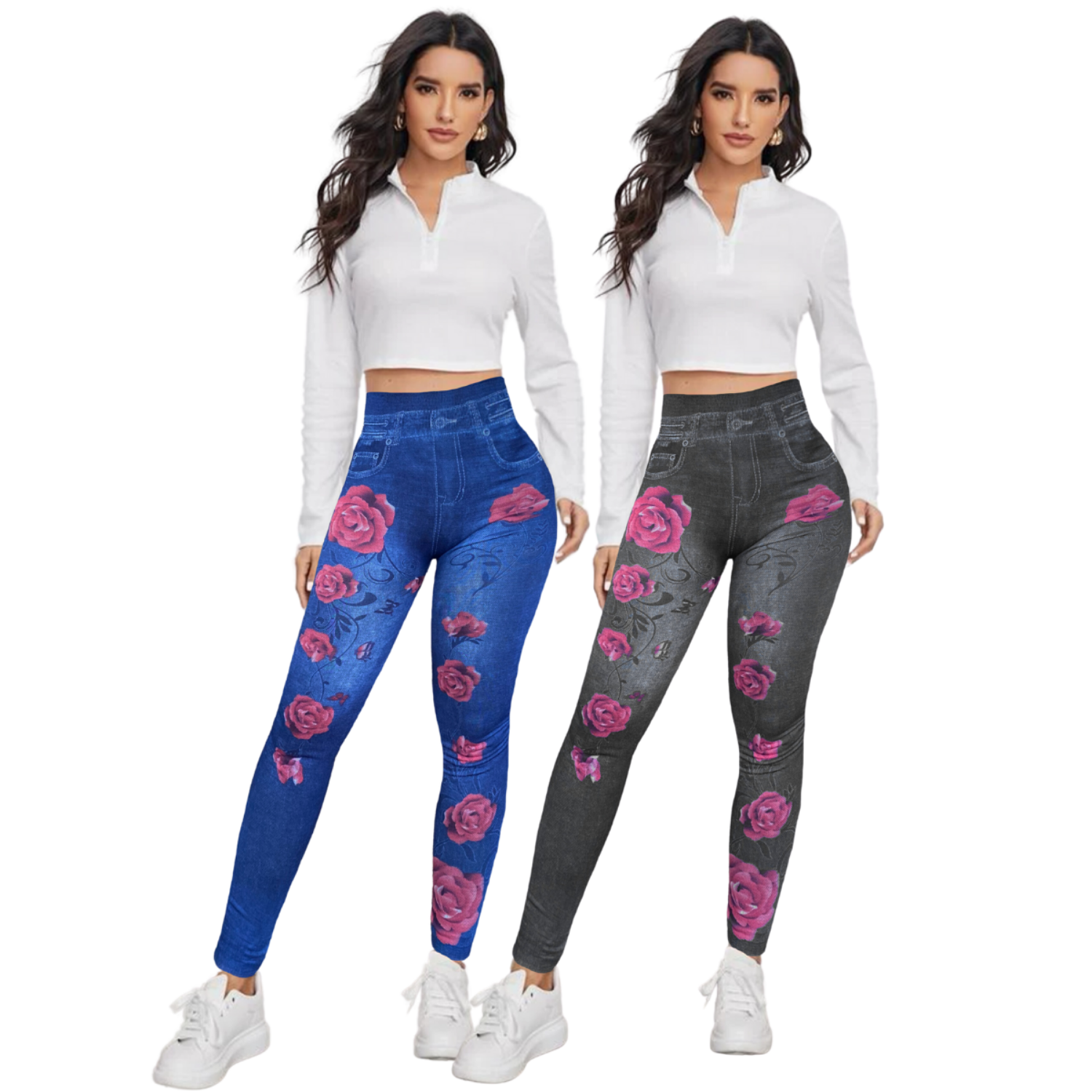 Set De 2 Mallones Diseño Mezclilla Lic-055-2 Negro Y Azul Tela Stretch Gruesa