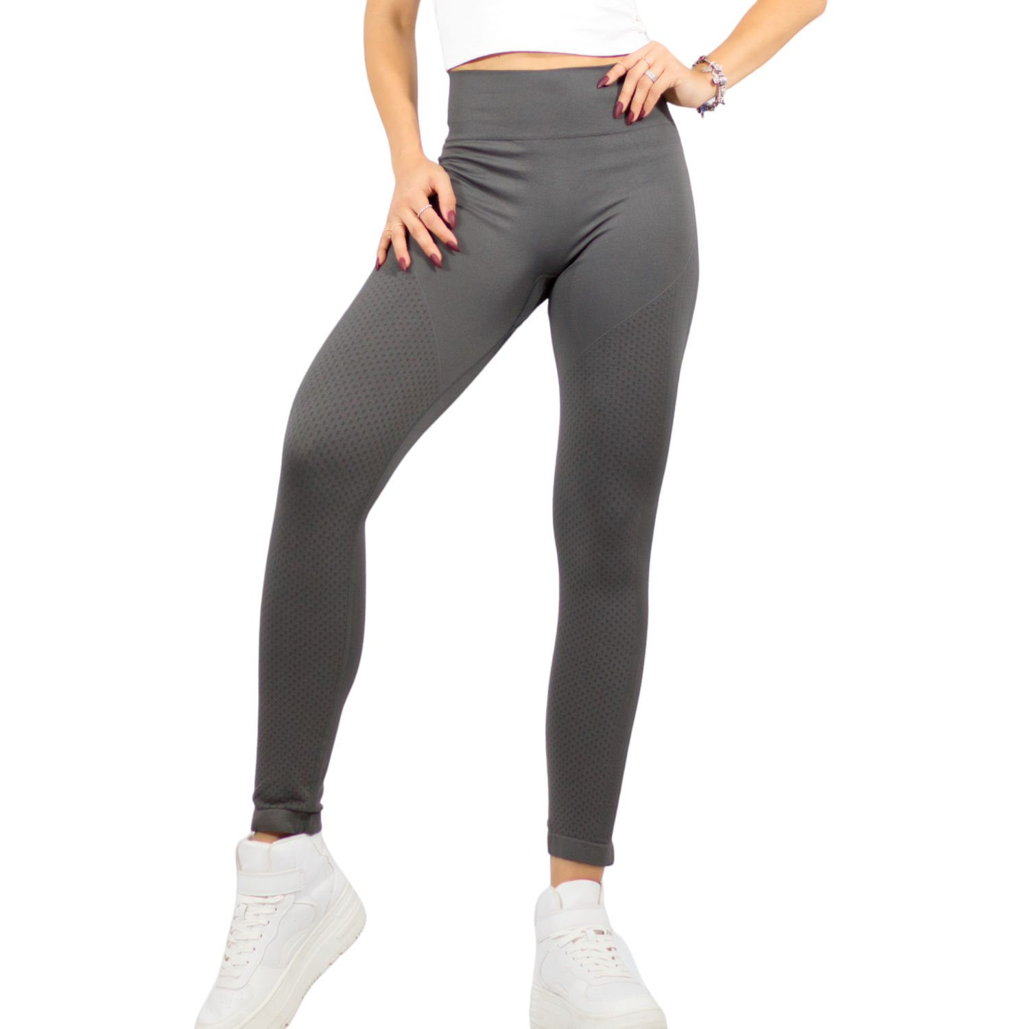 Leggins Deportivos De Mujer Lic-0148 Gris Oscuro Con Bolsas