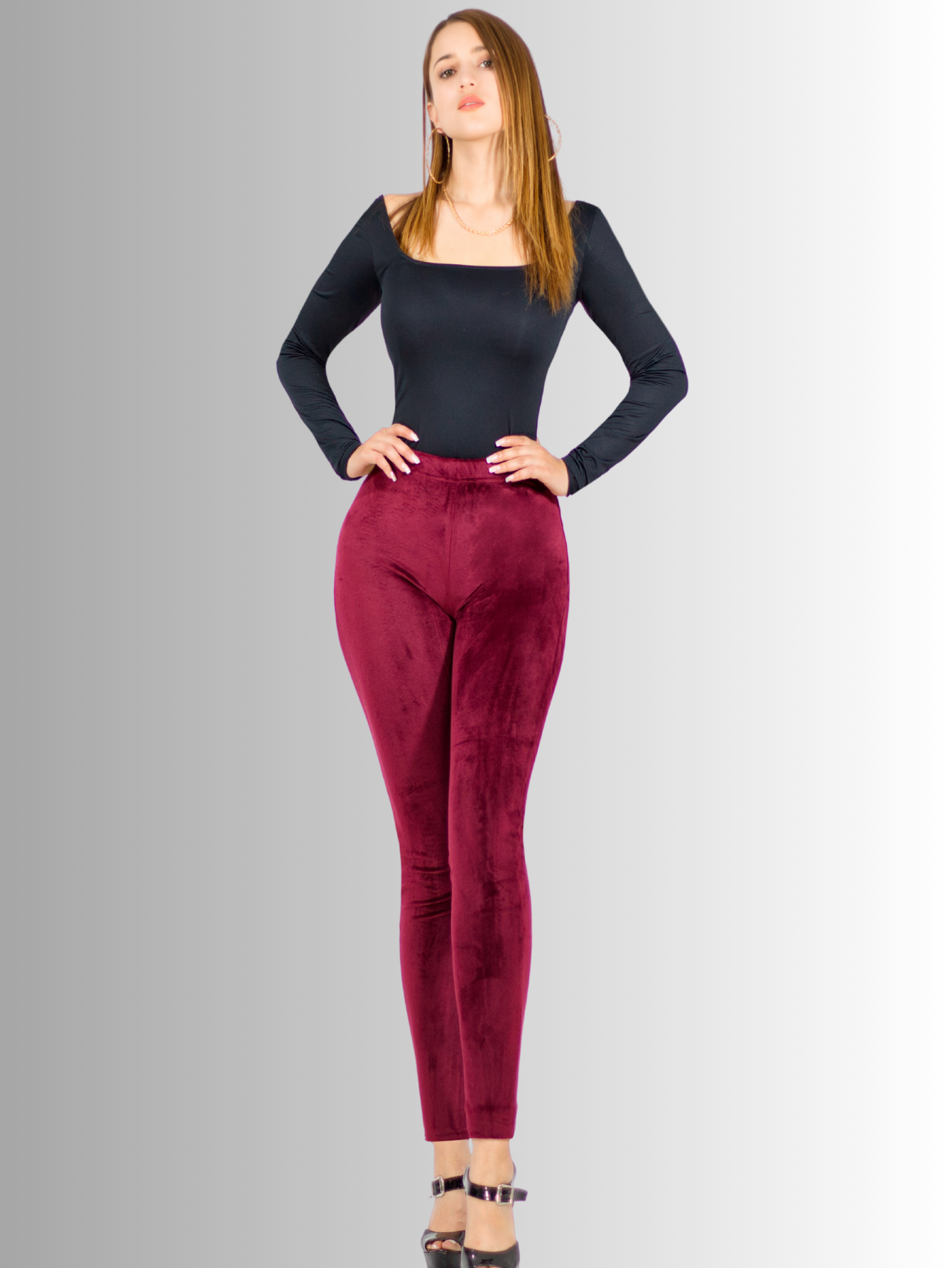Foto 4 pulgar | Leggings De Mujer Lic-03 Vino Aterciopelado