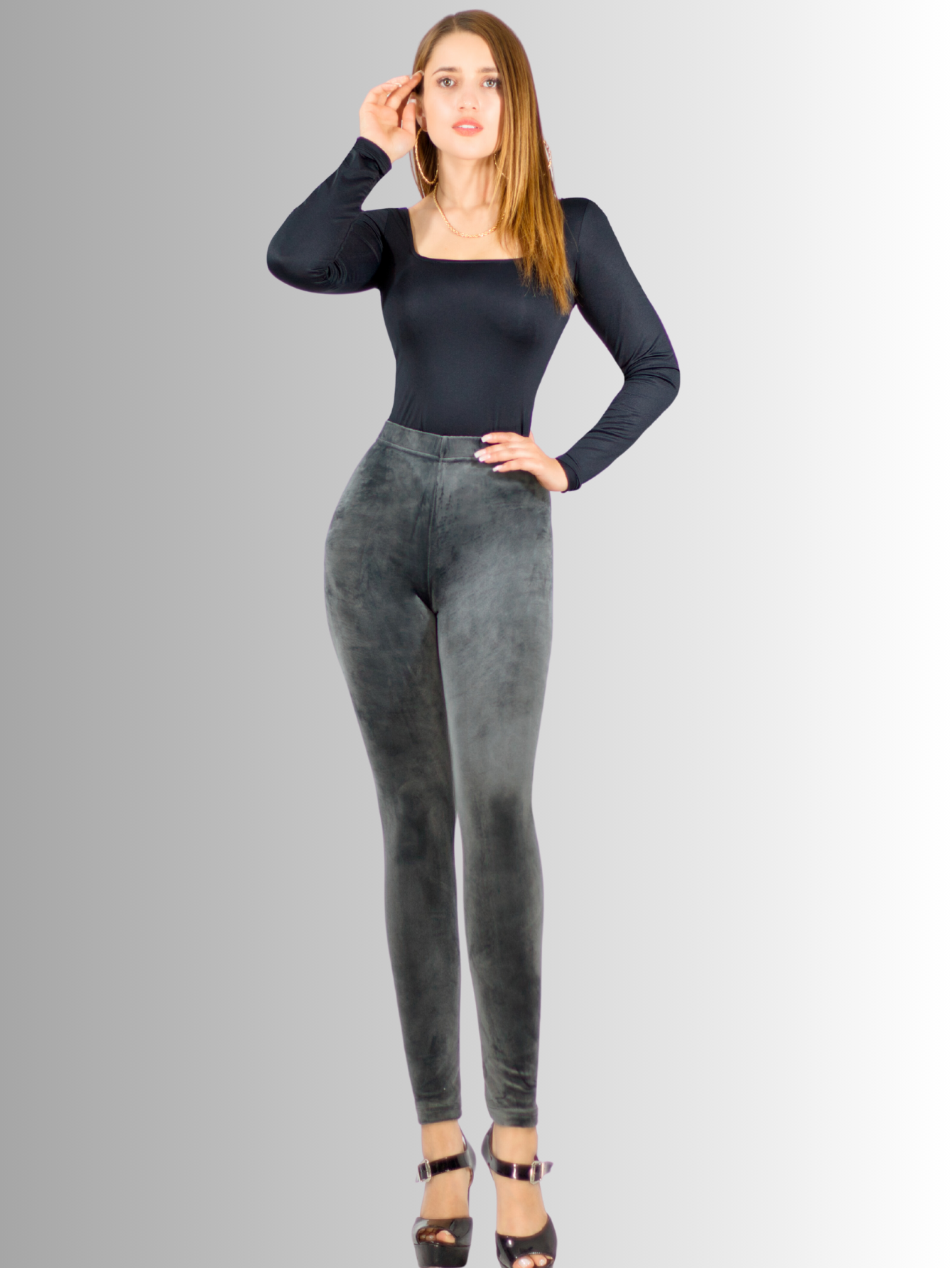 Foto 4 pulgar | Leggings De Mujer Lic-03 Gris Aterciopelado