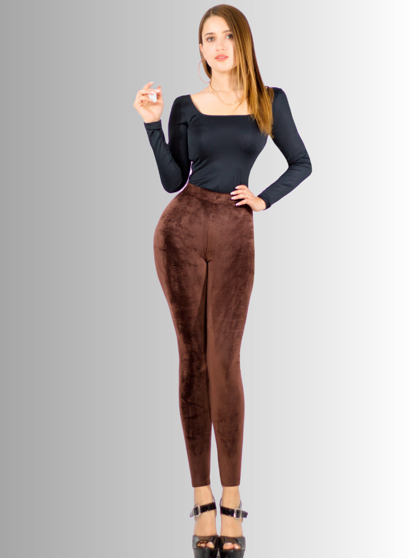 Foto 4 pulgar | Leggings De Mujer Lic-03 Café Aterciopelado