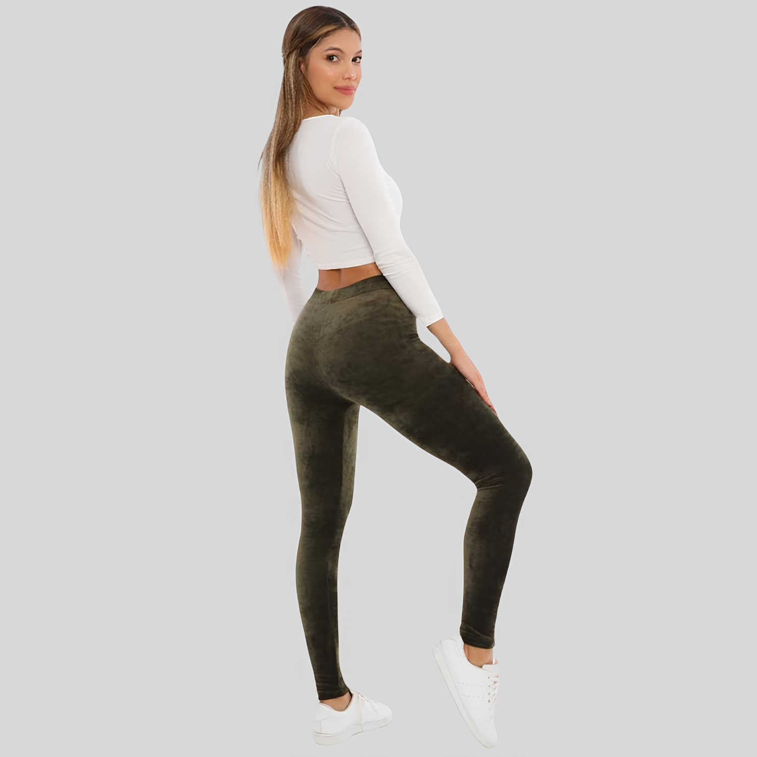 Foto 4 pulgar | Leggings De Mujer Lic-03 Verde Oscuro Aterciopelado