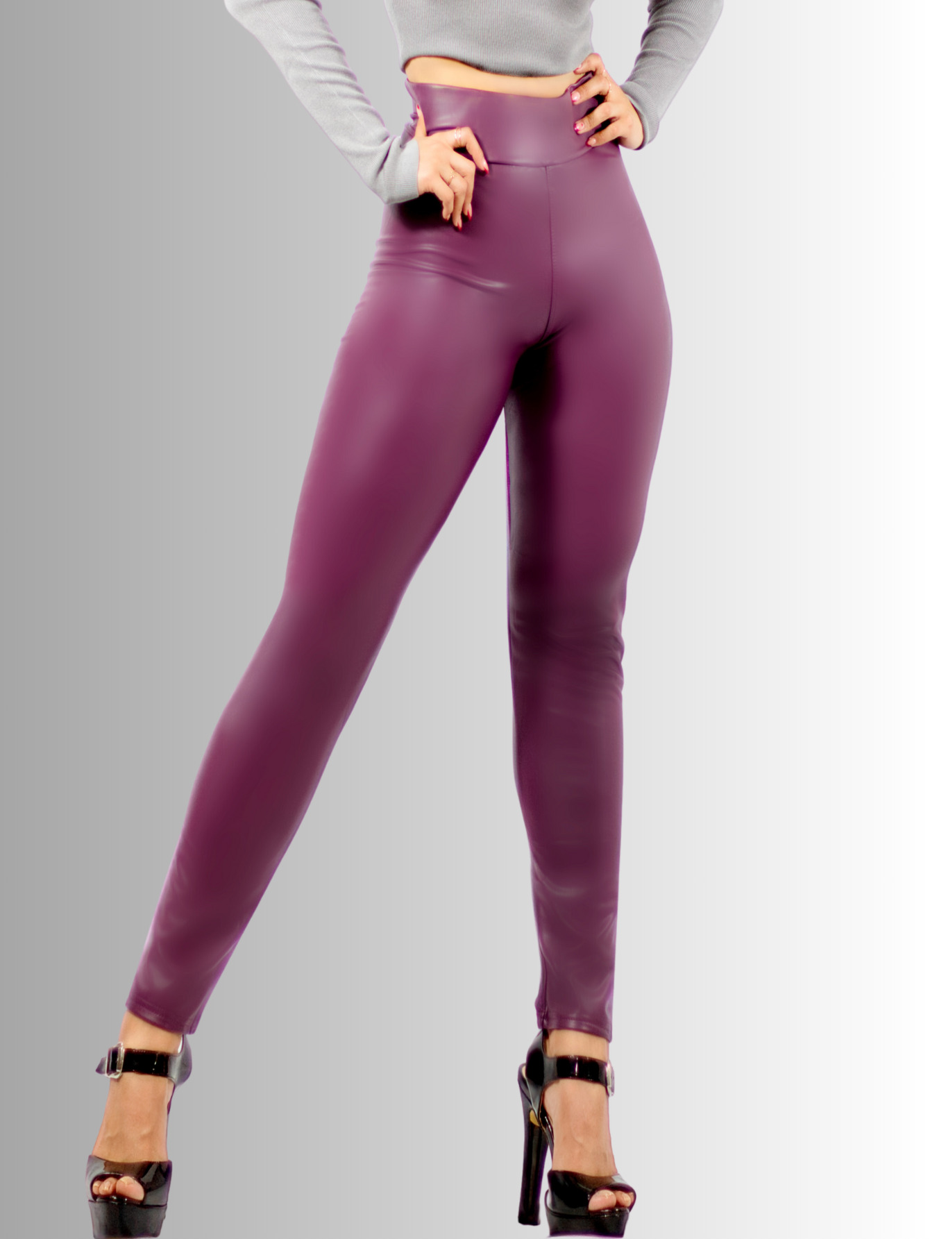 Foto 3 pulgar | Legging Elegante Casual Lic-0105 Morado Tipo Vinipiel