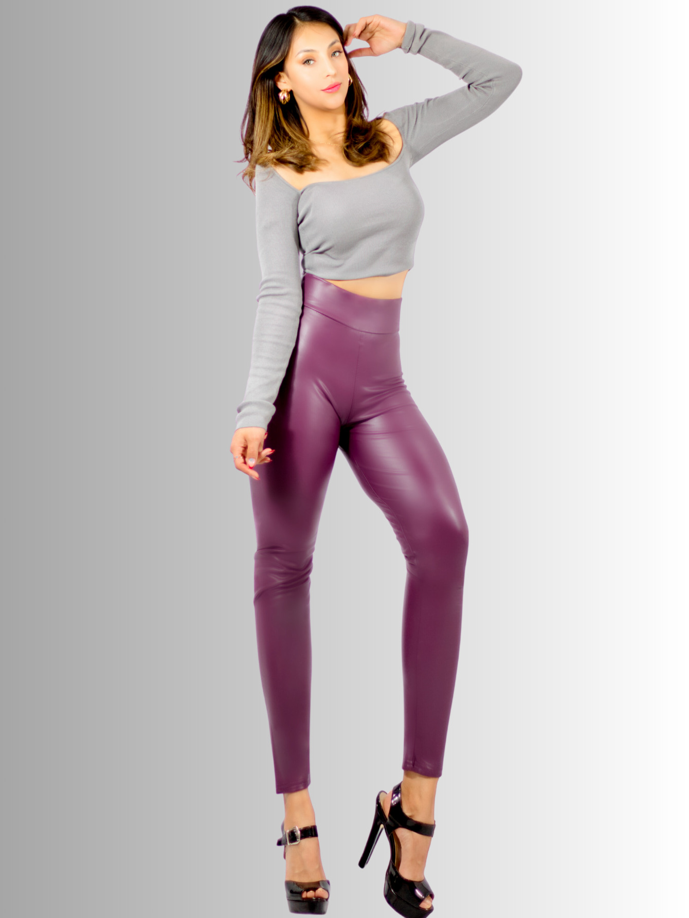 Foto 6 pulgar | Legging Elegante Casual Lic-0105 Morado Tipo Vinipiel