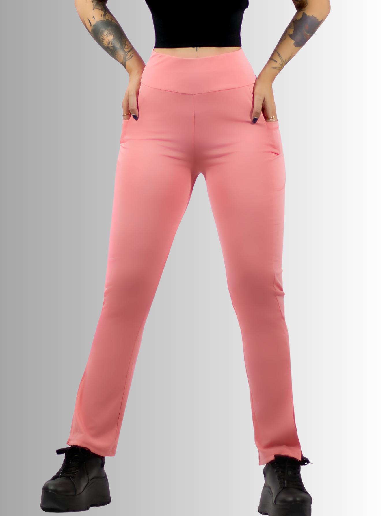 Foto 4 pulgar | Leggings Casuales O Deportivos De Mujer Lic-0152 Color Rosa Acampanados Y Con Cintura Alta