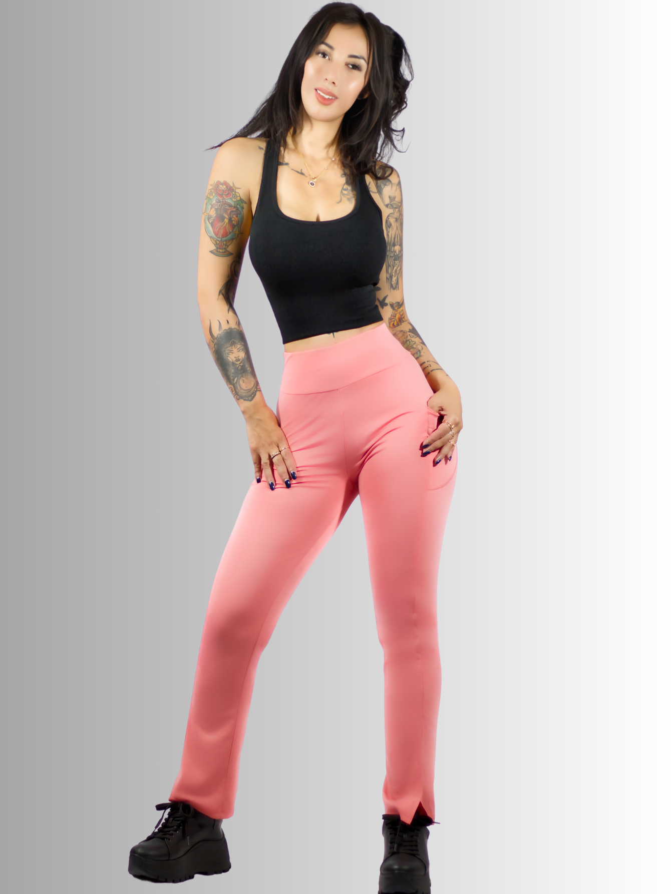 Foto 5 pulgar | Leggings Casuales O Deportivos De Mujer Lic-0152 Color Rosa Acampanados Y Con Cintura Alta