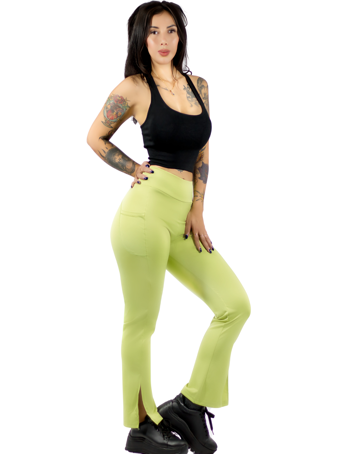 Foto 1 | Leggings Casuales O Deportivos De Mujer Lic-0152 Color Verde Acampanados Y Con Cintura Alta