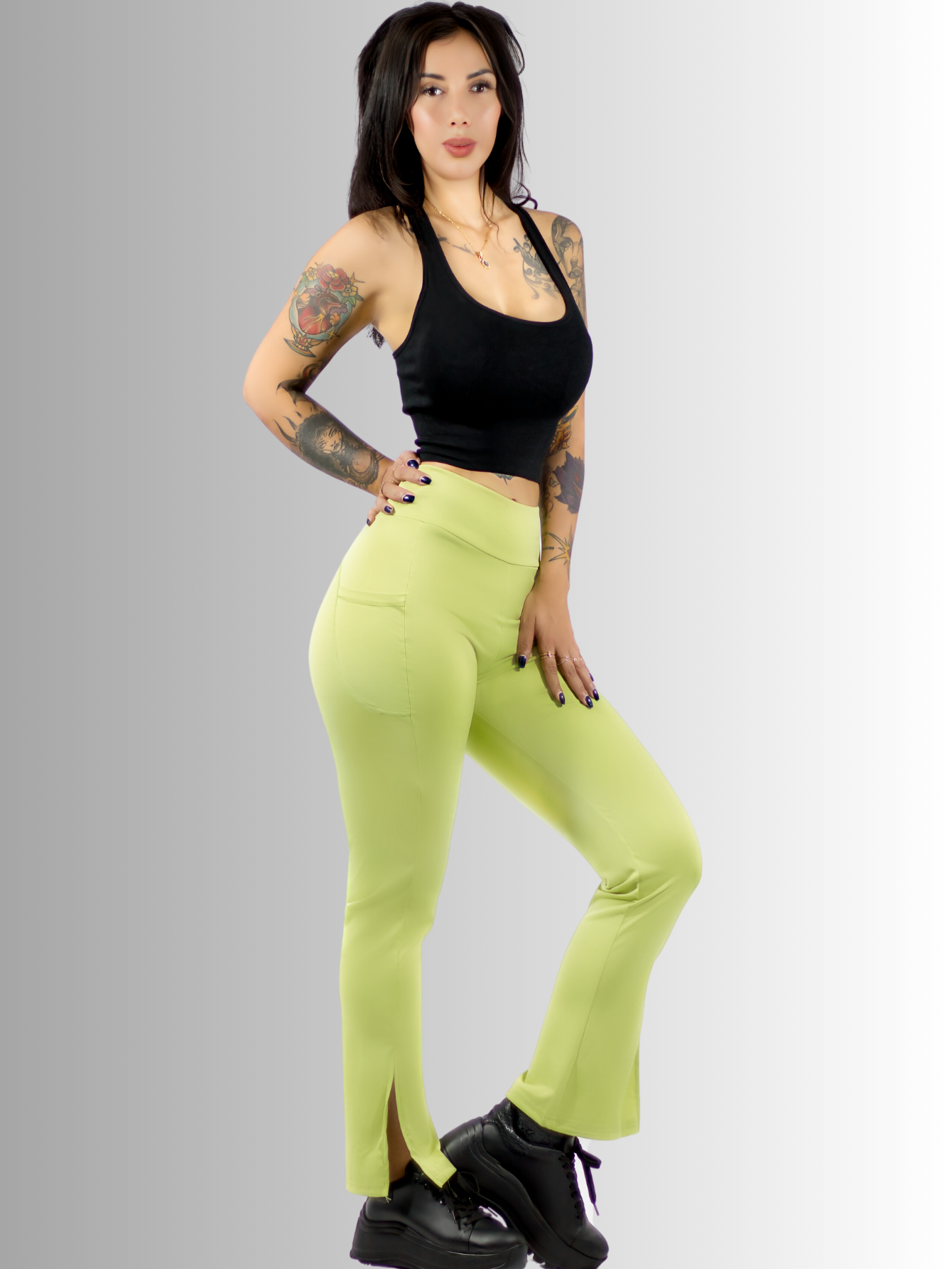Foto 2 | Leggings Casuales O Deportivos De Mujer Lic-0152 Color Verde Acampanados Y Con Cintura Alta