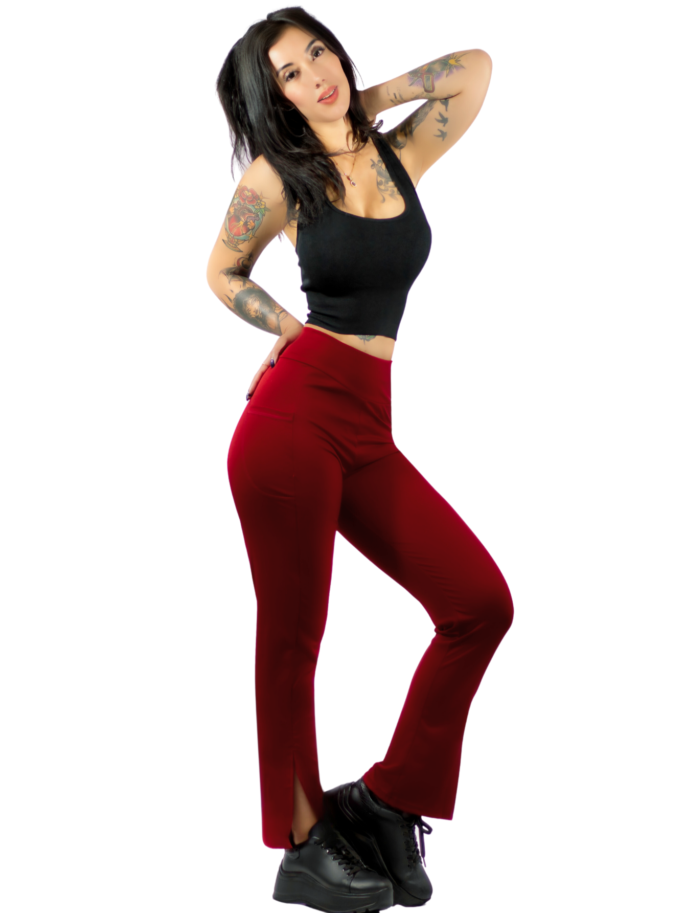 Foto 2 pulgar | Leggings Casuales O Deportivos De Mujer Lic-0152 Color Vino Acampanados Y Con Cintura Alta