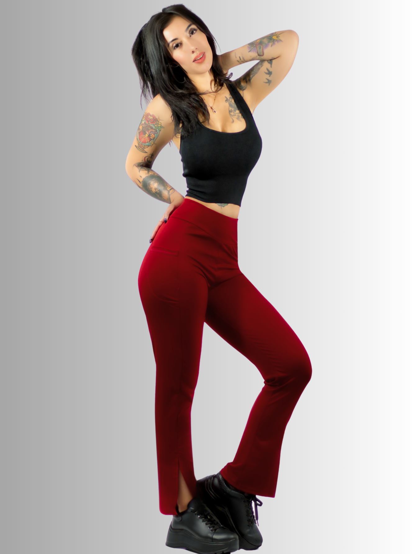 Foto 4 pulgar | Leggings Casuales O Deportivos De Mujer Lic-0152 Color Vino Acampanados Y Con Cintura Alta