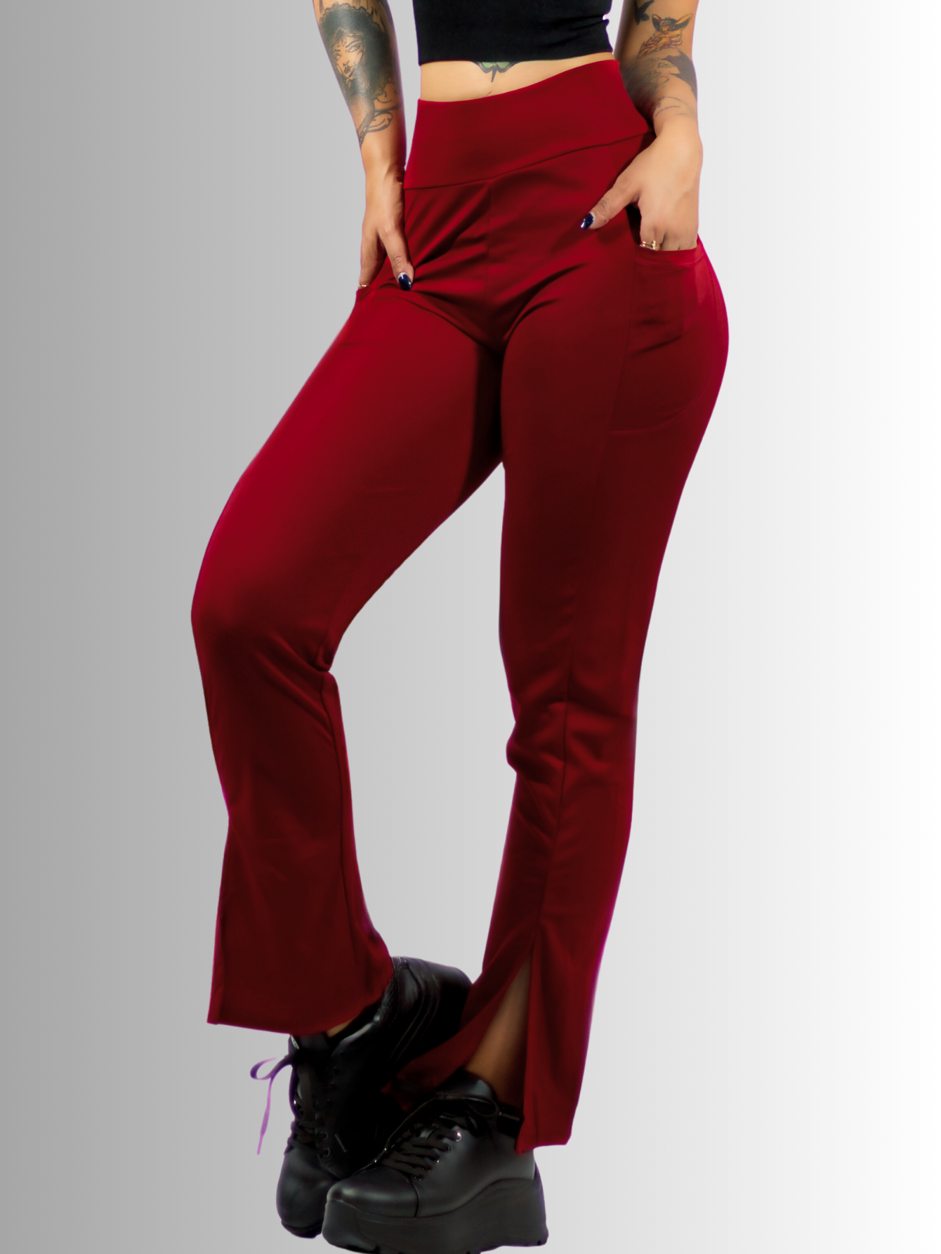 Foto 5 pulgar | Leggings Casuales O Deportivos De Mujer Lic-0152 Color Vino Acampanados Y Con Cintura Alta
